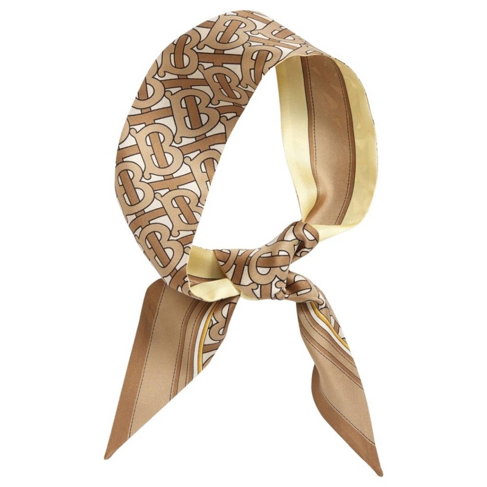 Burberry Beige Tan Logo Silk Scarf